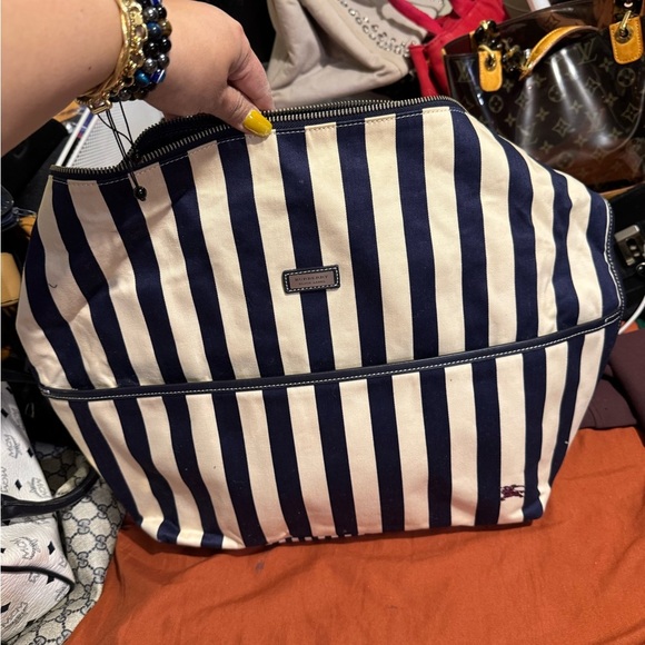Burberry Striped Navy and White Tote Bag - Picture 1 of 10